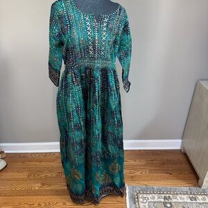 Jhalak kalpi maxi dress set + Shawl tie dye block print embroidered 44 XXL